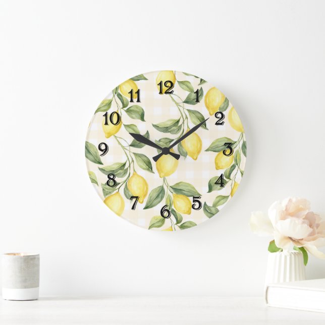 Frische gelbe Zitronen Große Wanduhr (Zuhause)