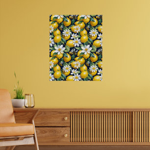 Frische gelbe Zitronen mit fleißigen Bienen und we Poster