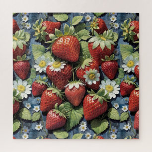 Frische gepflückte Erdbeeren und weiße Blüten