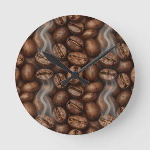 Frische geröstete Kaffeebohnen-Dampf-Aroma Runde Wanduhr