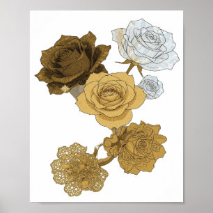 Frische graue GOLDENE ROSEN 3D Textkunst Poster