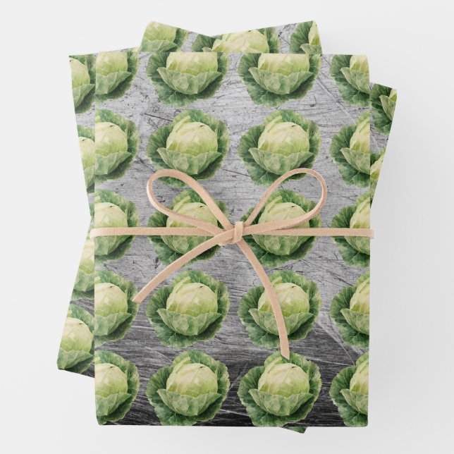 Frische Grünkohl-Muster auf rustikalem Metall Geschenkpapier Set (Beispiel)