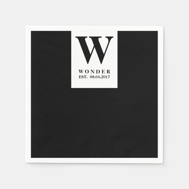 Frische Heiratsmonogramm schwarze minimalistische  Serviette (Vorderseite)