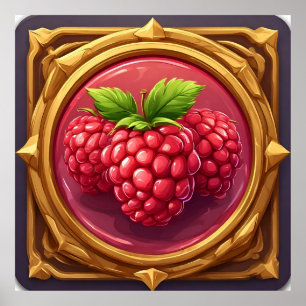 Frische Himbeeren in goldenem Kunstwerk gerahmt Poster