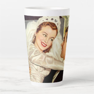Frische Hochzeit, glückliche Braut und Bräutigam Milchtasse