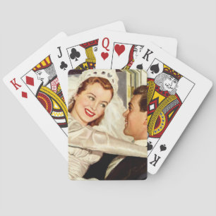 Frische Hochzeit, glückliche Braut und Bräutigam Spielkarten