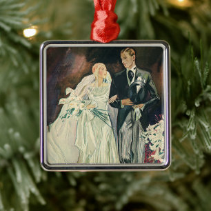 Frische Hochzeit Neuvermählte, glückliche Braut un Ornament Aus Metall