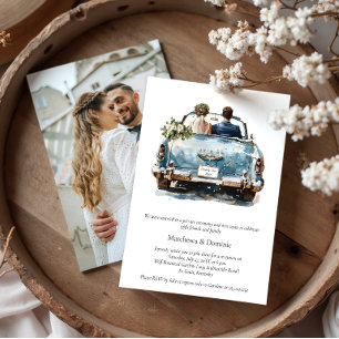 Frische Hochzeit Vintage-Auto Empfangsfeier Einladung