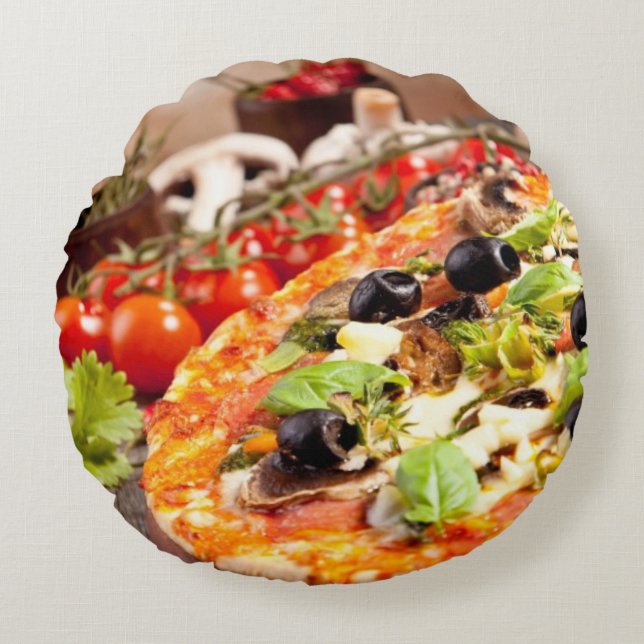 Frische italienische Pizza Rundes Kissen (Vorderseite)
