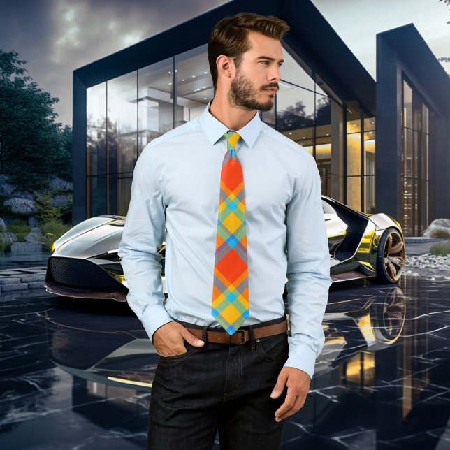 Frische Karierte Muster-Krawatte Krawatte (Tie featuring a fantasy geometric plaid pattern in bold colors.)