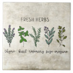 Frische Kräuter Thyme Basil Rustikales Bauernhaus Fliese<br><div class="desc">Frische Kräuter inklusive Thymian,  Basilikum,  Salbei,  Rosmarin & Oregano auf rustikalem Hintergrund. Die Keramik wurde mit einer einfachen Aquarellgrafik aus diesem Bauernhof hergestellt.</div>