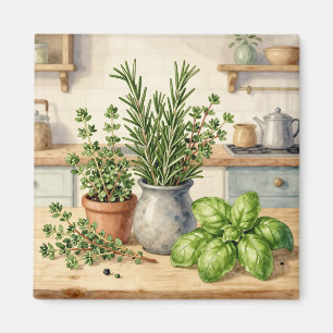 Frische Küchenkräuter Aquarell Magnet