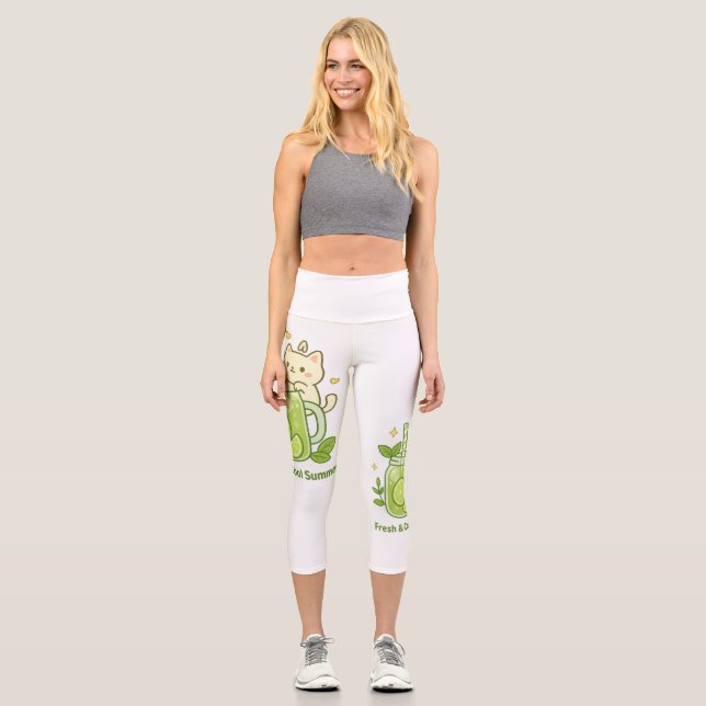 Frische Limone Säfte und Niedliche Katzenjacke Capri Leggings (Vorderseite)