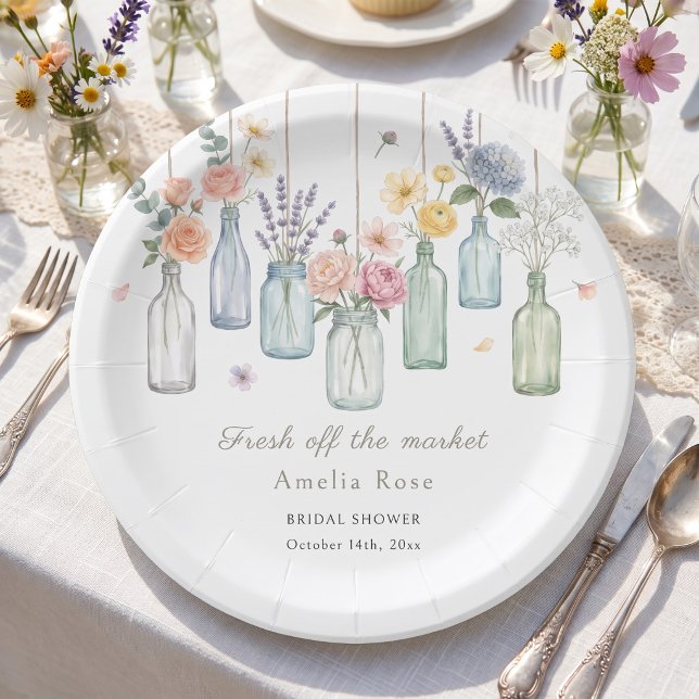 Frische Markthängetöpfe Brautdusche Pappteller (Fresh Off The Market Hanging Jars Bridal Shower Paper Plates)
