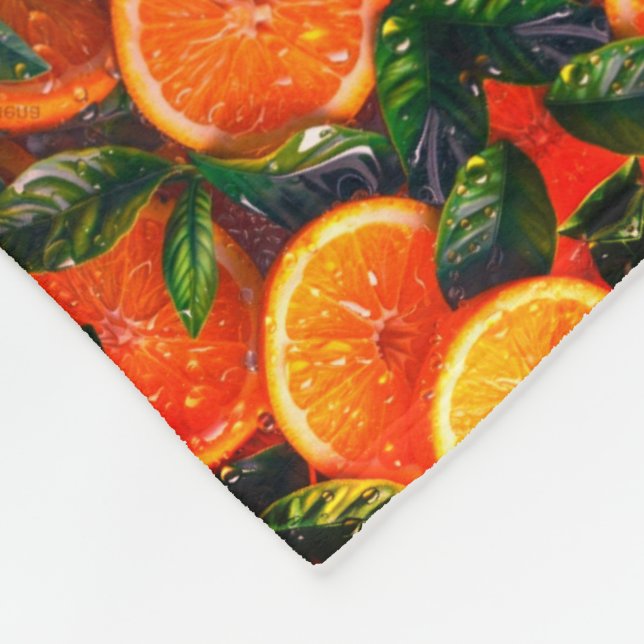 Frische Orangen und Blätterdecke Fleecedecke (Ecke)