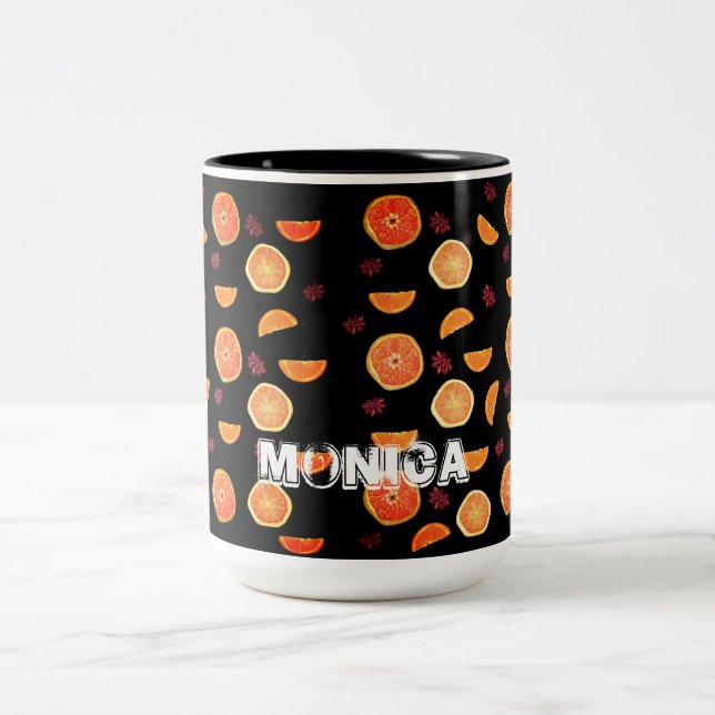 Frische Orangenfrüchte Scheiben und Zimt Zweifarbige Tasse (Mittel)