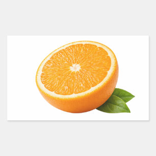 Frische Orangenhälfte mit grünem Blattaufkleber Rechteckiger Aufkleber