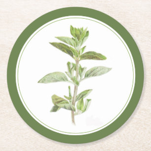 FRISCHE OREGANO-Untersetzer (-text) Grünbuch Runder Pappuntersetzer