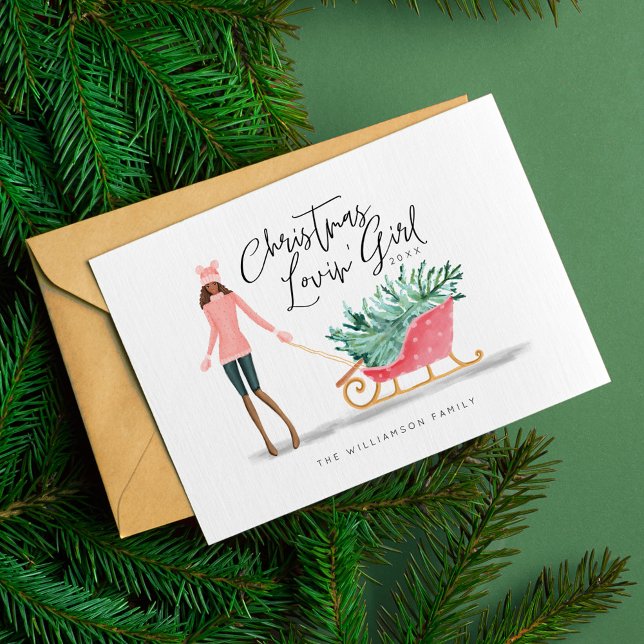 Frische Pasta machen Feiertagskarte (Watercolor Christmas Lovin' Girl Pulling Sleigh Holiday Card)