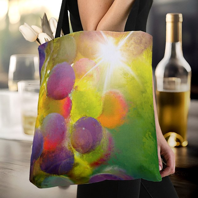 Frische Pasta machen Tasche (A modern designer bag featuring a colorful painting of grapes in the sun)