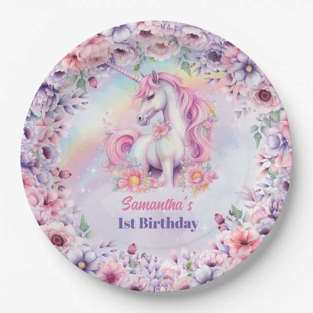 Frische Pasta Rosa Einhorn Girl Pappteller (Vorderseite)