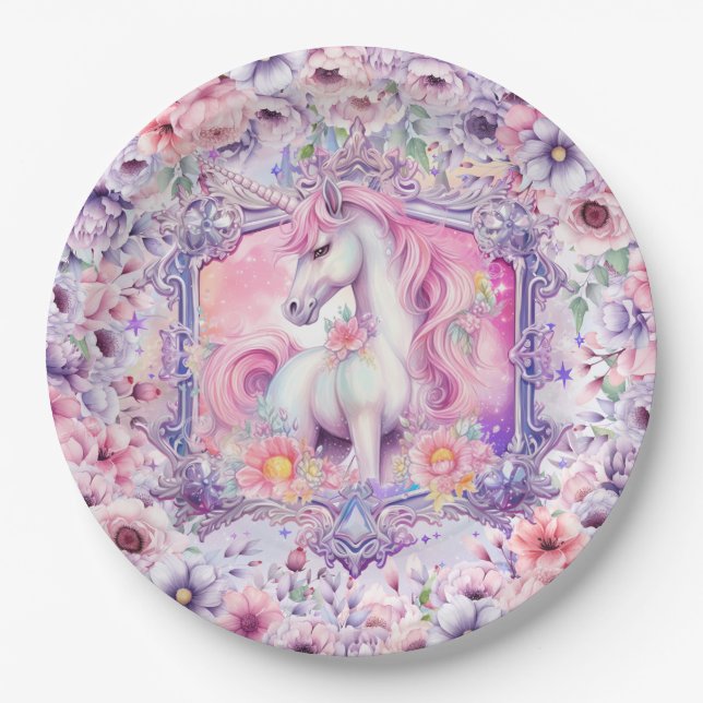 Frische Pasta Rosa Einhorn Girl Pappteller (Vorderseite)