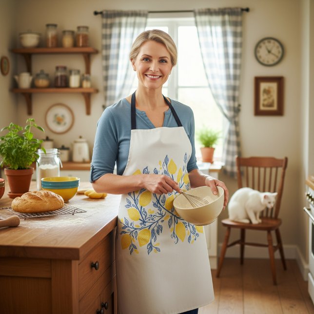 Frische Pflanze im Holzschnitt-Stil Schürze (Bold lemons and vines colorful Woodcut style.)