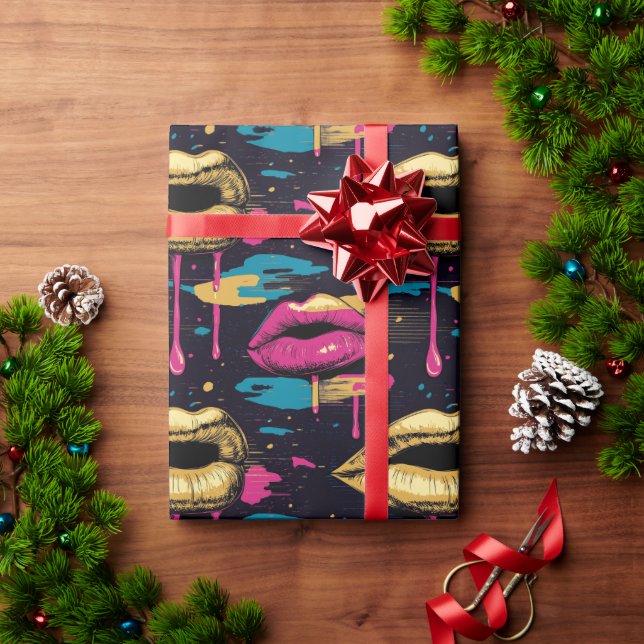 Frische Pop Art Lips Muster mit dynamischen Tropfe Geschenkpapier (Feiertagsgeschenk)