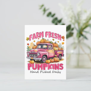 Frische Pumpkins - Pink Truck Herbsternte Postkarte