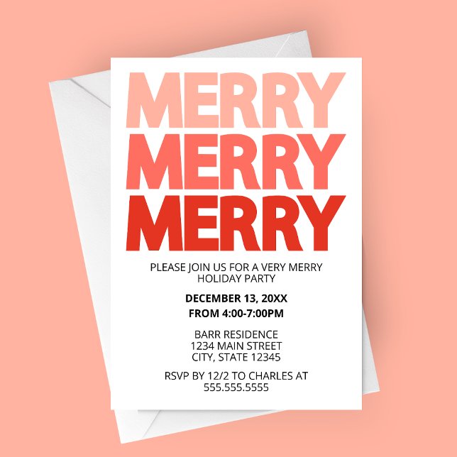 Frische Red Merry Holiday Party Einladung (Bold Merry Holiday Party Invitation | Red Ombre Christmas Party Invitation)
