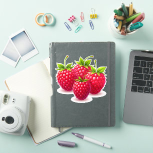 Frische reife Himbeeren mit grünen Blättern Aufkleber