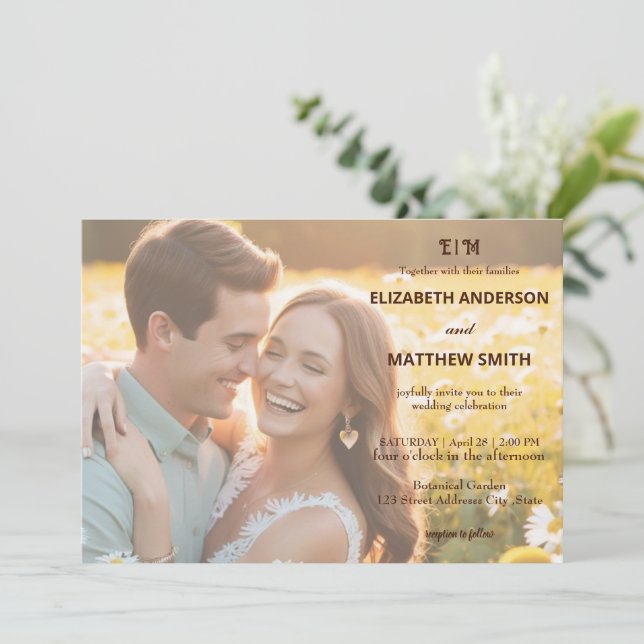 Frische romantische Portrait rustikale Foto Hochze Einladung (Stehend Vorderseite)