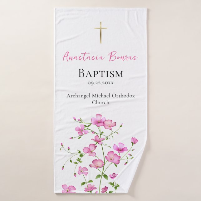 Frische rosa Blume orthodoxe Taufgift Badehandtuch (Badehandtuch)