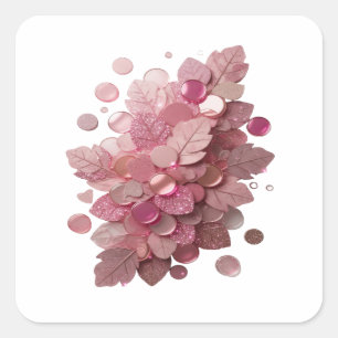 Frische rosa PINK BLÄTTER UND GLITZERKNÖPFE Handwe Quadratischer Aufkleber