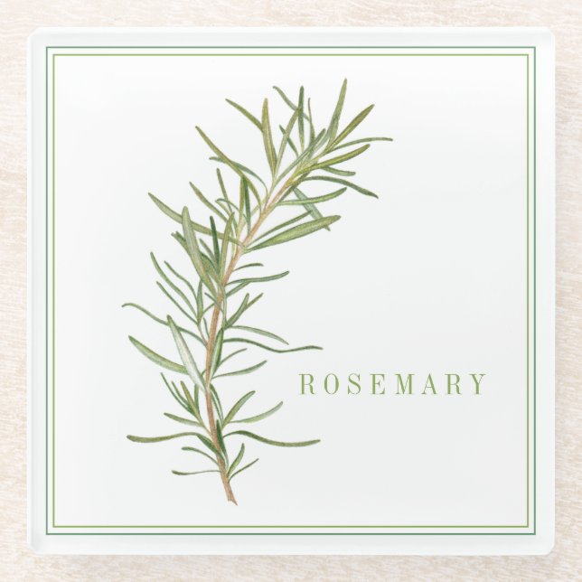 FRISCHE ROSEMARY Glass Beverage Coaster (+text) Glasuntersetzer (Vorderseite)