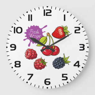 Frische rote Beeren und Kirschen Große Wanduhr