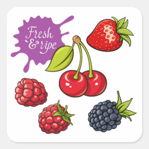 Frische rote Beeren und Kirschen Quadratischer Aufkleber