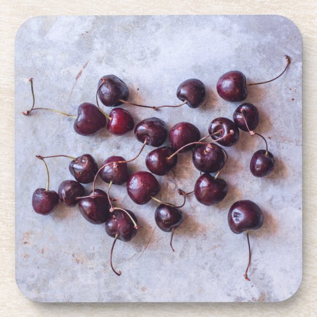 Frische rote Kirschen Fotografie Getränkeuntersetzer (Vorderseite)