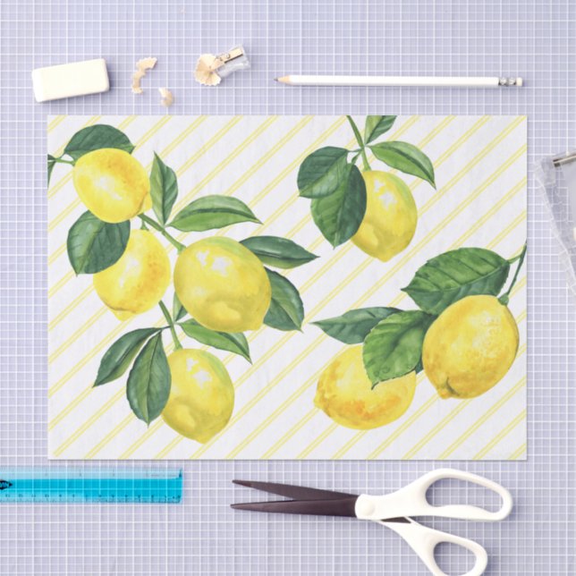Frische, rustikale Zitronen, Aquarellpinstreifen Seidenpapier (Handwerk)