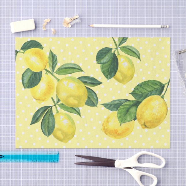 Frische, rustikale Zitronen, Aquarellpolka-Punkte Seidenpapier (Handwerk)