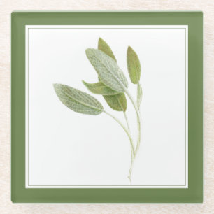 FRISCHE SAGE Glass Beverage Coaster (-text) Grün Glasuntersetzer