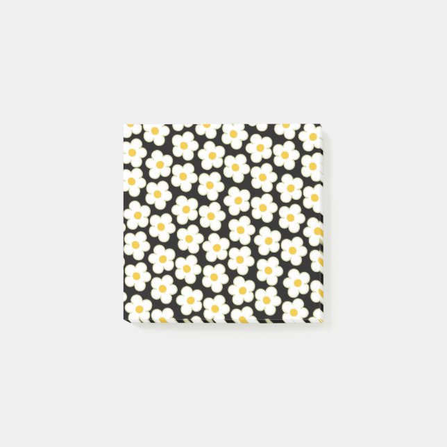 Frische Schwarz-Weiß-Retro-Blume Muster Frühjahr Post-it Klebezettel (Vorderseite)