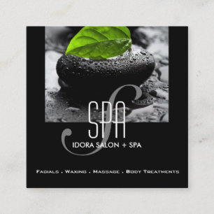 Frische schwarze Hot Stones und Blätter Wellness- Terminkarte