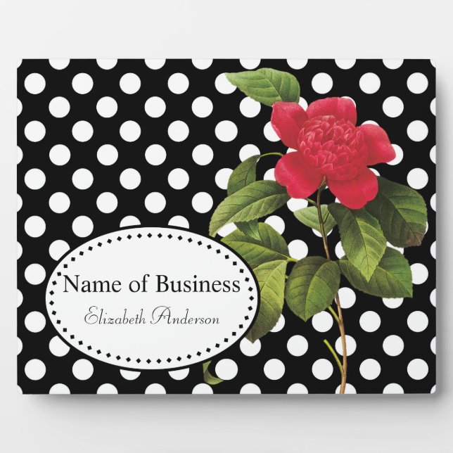 Frische schwarze und weiße Polka Dots Camellia Bus Fotoplatte (Vorderseite)