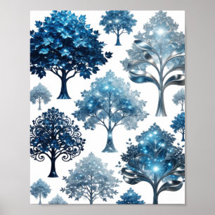 Frische silberne BLUE ICE BÄUME Poster