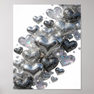 Frische silberne GLITZER-HERZEN Poster
