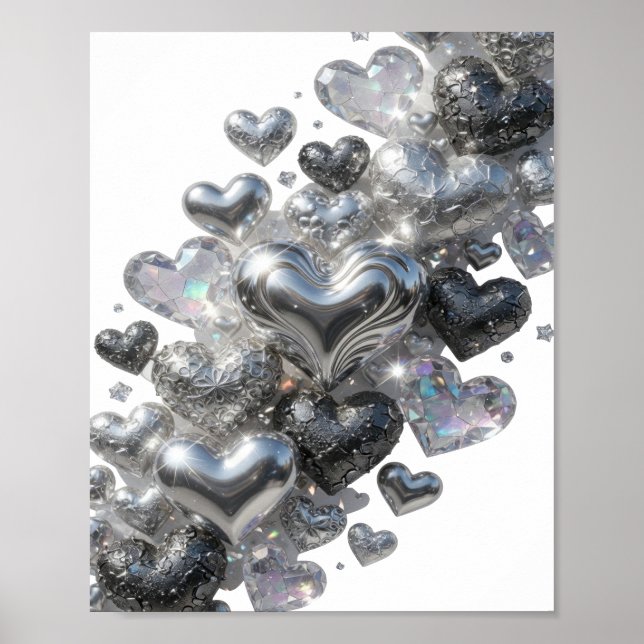 Frische silberne GLITZER-HERZEN Poster (Vorne)