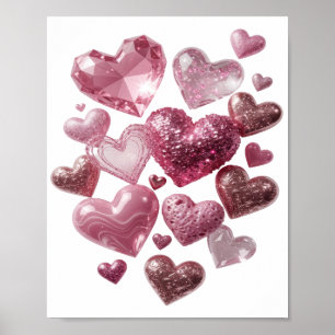Frische Silberne HERZEN DER LIEBE Text Design Poster