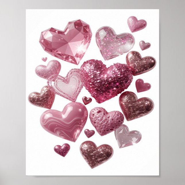 Frische Silberne HERZEN DER LIEBE Text Design Poster (Vorne)
