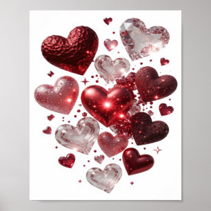 Frische silberne HERZEN UND GLITZER Poster